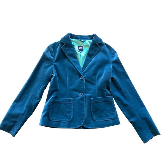 GAP Jackets & Blazers - GAP Vintage Blue Velvet Button Up Lined Y2K Blazer Jacket Women's Size 4